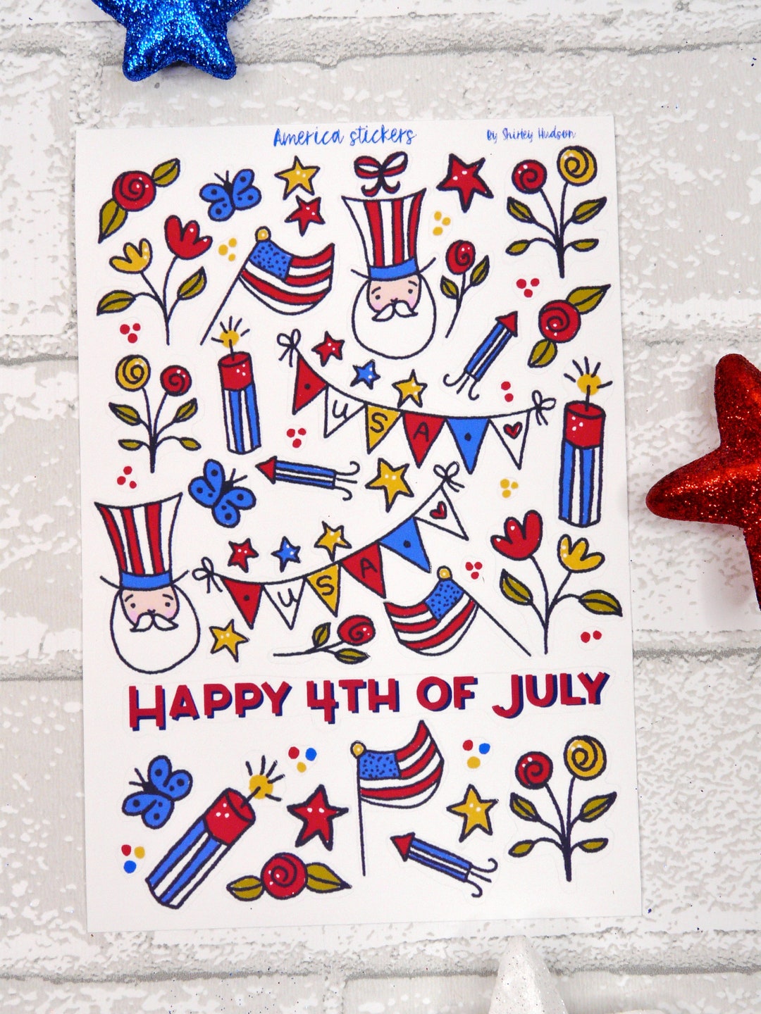 Patriotic American Sticker SET Art Artwork 2 Sheets Flag Uncle Sam ...