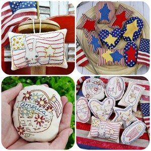 Patriotic spirit Ornaments embroidery Pattern PDF stitchery independence day primitive ornies bowl fillers hudsons holidays image 3