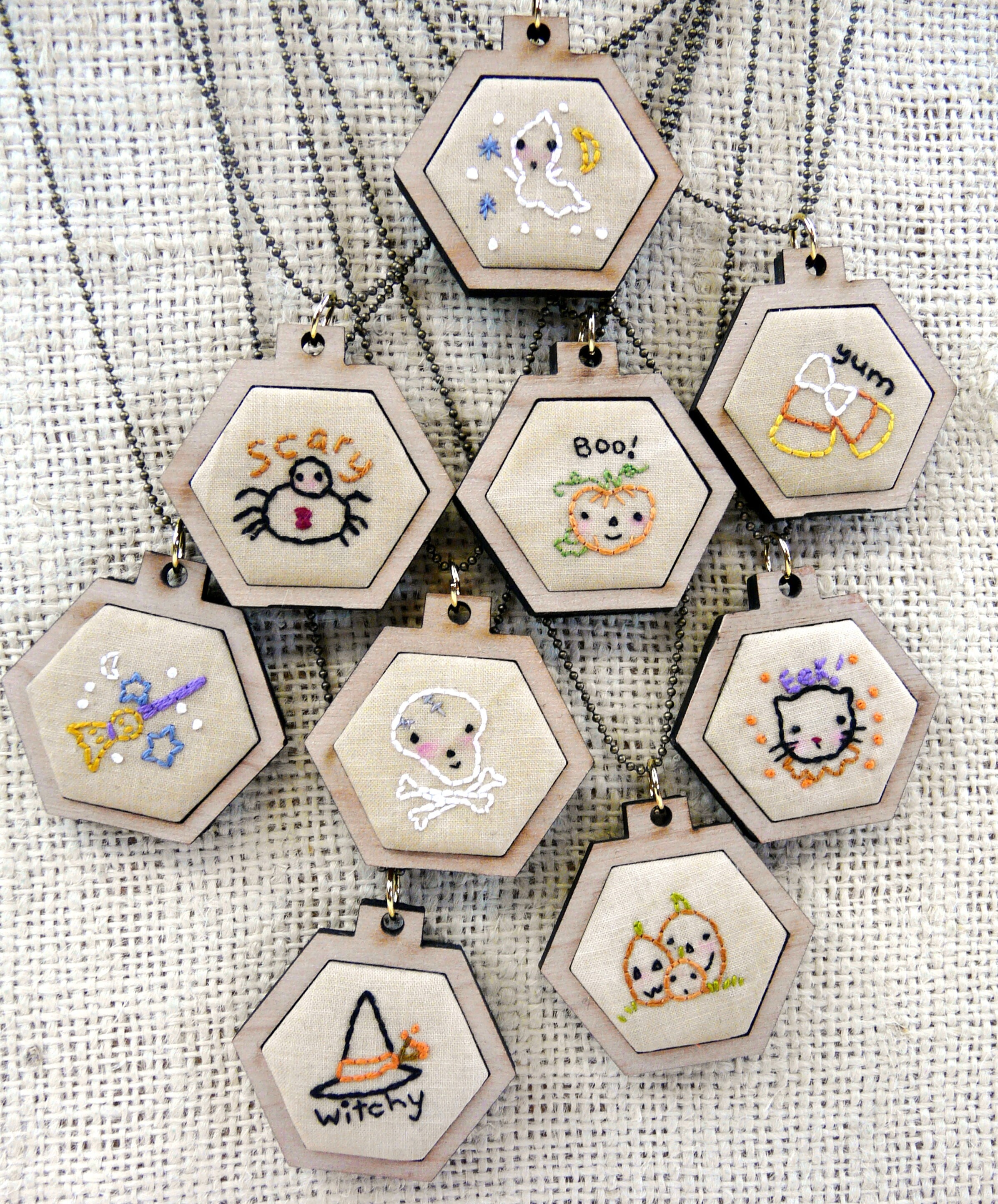 Halloween PENDANTS embroidery Pattern PDF 9 designs necklace Etsy