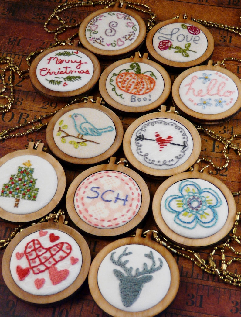 12 Mini Hoop Pendant Embroidery Pattern PDF Designs Necklace Etsy
