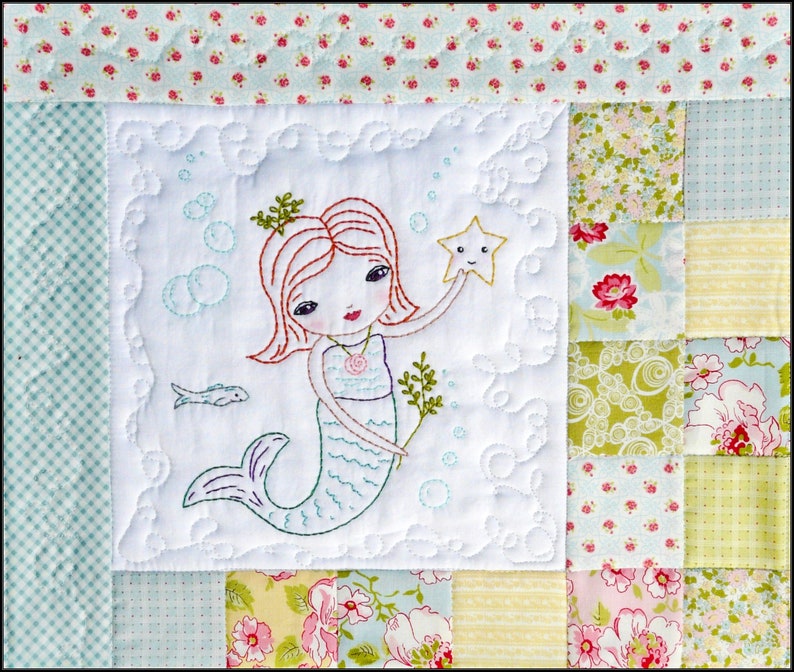 Merry Mermaid embroidery Pattern PDF Quilt sea beach stitchery starfish image 5