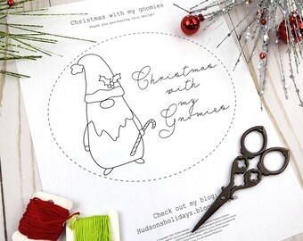 Christmas with my gnomies embroidery Pattern - PDF gnome design hand stitchery