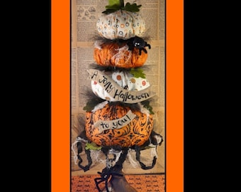 Big HALLOWEEN Pumpkin Stack Pattern PDF- primitive banner tulle decor prim spider email vintage grubby decoration party
