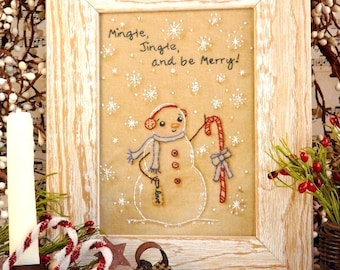 Christmas jingle Snowman embroidery Pattern - PDF stitchery frosty candy cane frame
