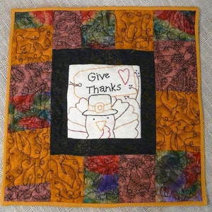 Thanksgiving Give Thanks lil stitchery PDF PATTERN  - Turkey tag wallhanging hand pilgrim embroidery primitive
