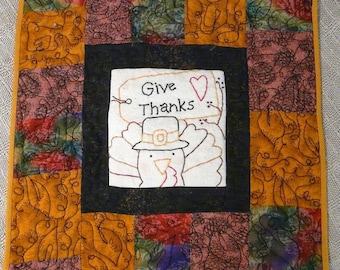 Thanksgiving Give Thanks lil stitchery PDF PATTERN  - Turkey tag wallhanging hand pilgrim embroidery primitive