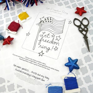 Let freedom ring patriotic Stitchery PDF Pattern - embroidery sheet easy simple 4th of july america