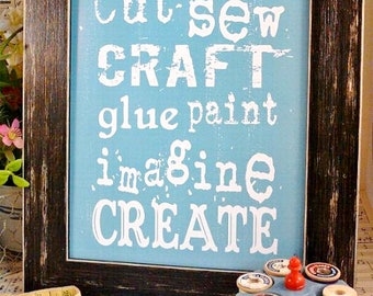 Cut Sew Craft Glue digital sign PDF - Paint Imagine Create blue