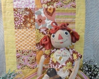 Bee Happy Raggedy Gal Quilt Pattern - Doll PDF amy butler fabric anne ann primitive prim