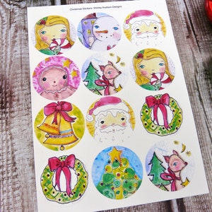 Christmas Joy sticker SET art artwork 2 sheets Santa snowman deer wreath gingerbread man planner journal image 5