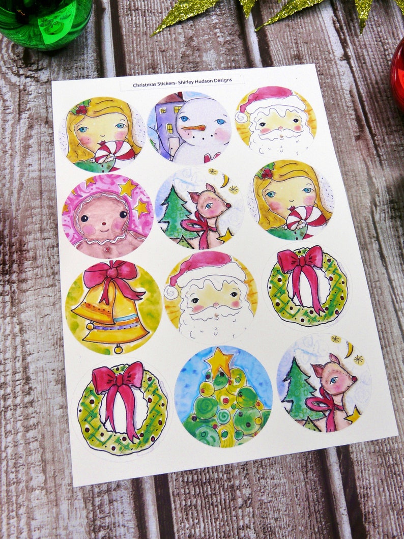 Christmas Joy sticker SET art artwork 2 sheets Santa snowman deer wreath gingerbread man planner journal image 5