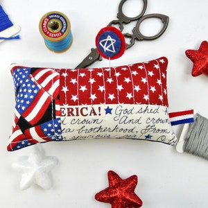Patriotic Americana Pinnies pattern PDF embroidery Quilted pincushion 4 designs fabric scissors fob pin keep 4th of july image 6