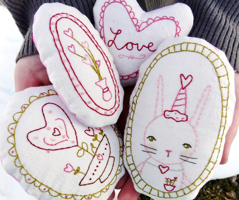 Sweetest LOVE Ornaments embroidery Pattern PDF Shabby chic stitchery valentine heart primitive ornies bowl fillers image 6