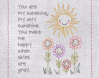 You are my sunshine Stitchery PDF Pattern - embroidery design easy simple sun happy summer