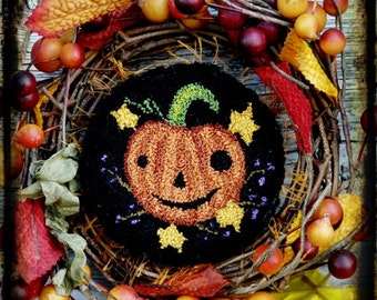 Halloween Jack Punchneedle Pattern PDF - needle punch floss fall pumpkin primitive prim