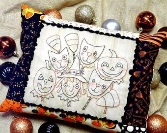 Halloween Ghoul Friend embroidery Pattern PDF - primitive  tuck Pumpkin Black candy corn