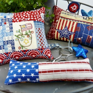 Patriotic Americana Pinnies pattern PDF embroidery Quilted pincushion 4 designs fabric scissors fob pin keep 4th of july image 7