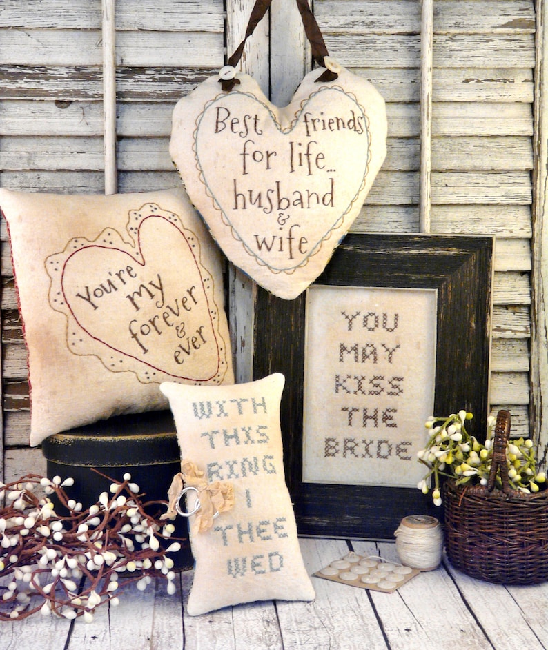 Primitive Country Wedding Embroidery Pattern Pdf Sew Etsy