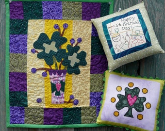 Shamrock St. Patricks day Quilt Pattern - Pdf embroidery wallhanging primitive pillow