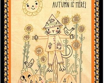 Autumn Halloween scarecrow CAT Stitchery PDF Pattern - embroidery design CROW pumpkin