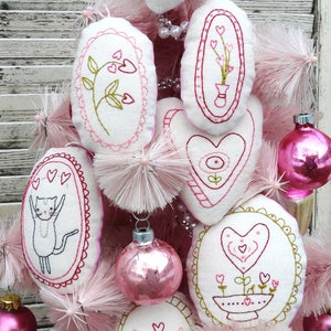 Sweetest LOVE Ornaments embroidery Pattern PDF Shabby chic stitchery valentine heart primitive ornies bowl fillers image 5