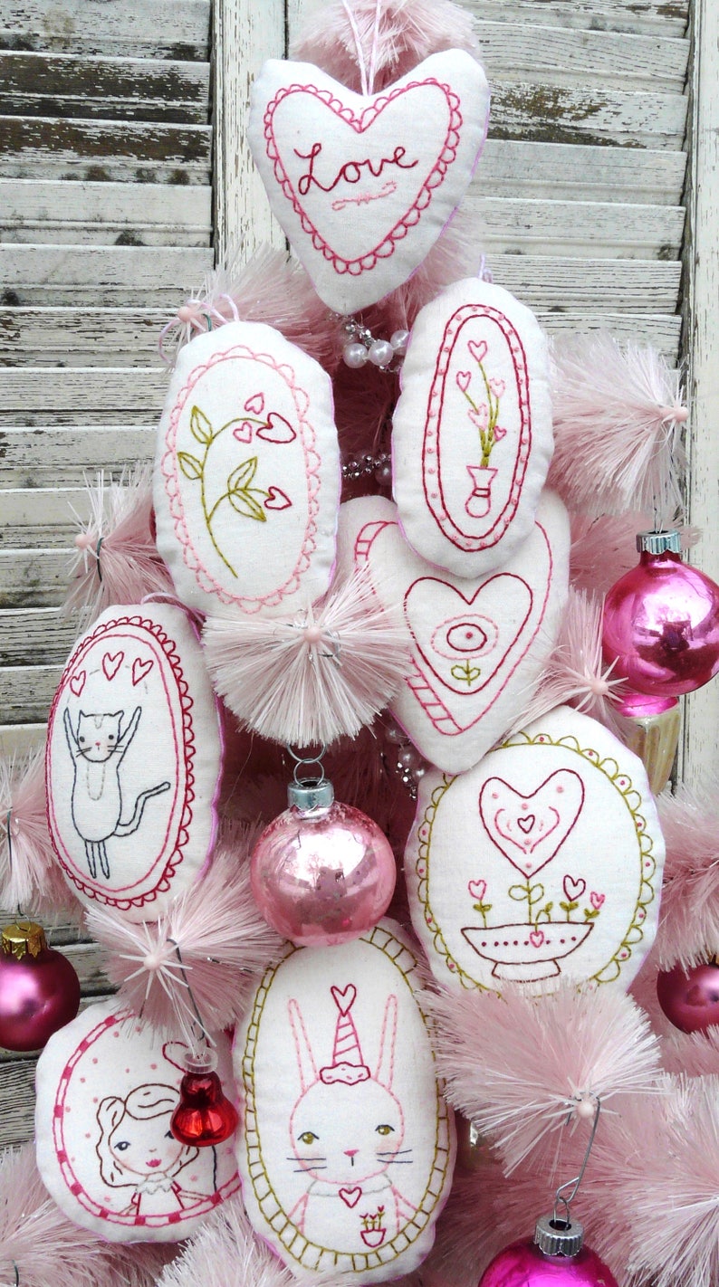 Sweetest LOVE Ornaments embroidery Pattern PDF Shabby chic stitchery valentine heart primitive ornies bowl fillers image 5