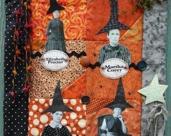 Halloween Witch Black Hat Society Quilt Pattern PDF - wall hanging art