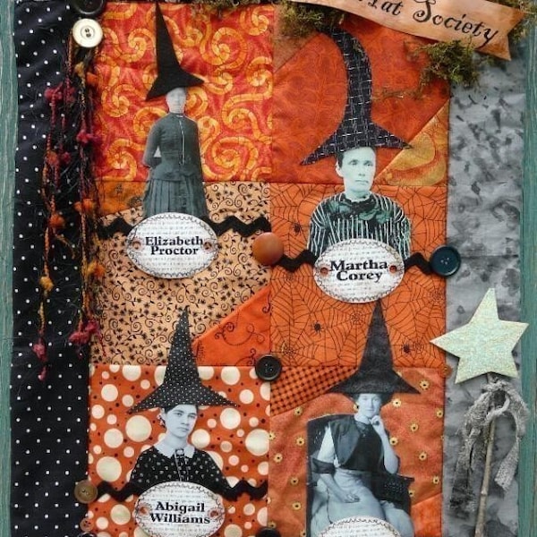 Halloween Witch Black Hat Society Quilt Pattern PDF - wall hanging art