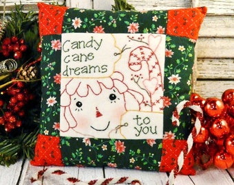 Christmas Candy cane Raggedy Ann embroidery Pattern -  pdf primitive doll dreams pillow pinkeep tag pin cushion tuck hand embroidery