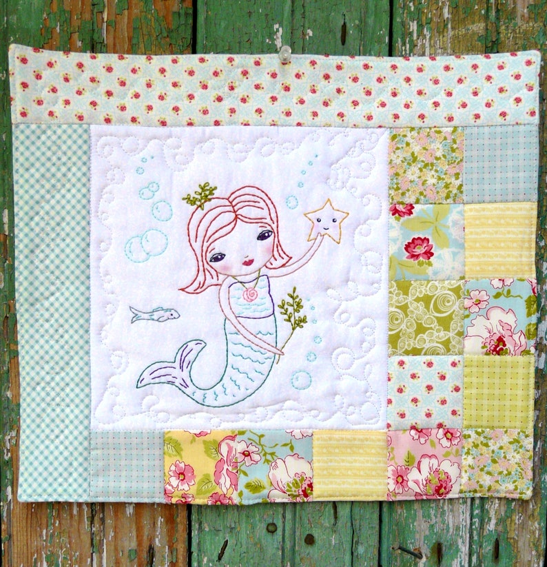 Merry Mermaid embroidery Pattern PDF Quilt sea beach stitchery starfish image 4