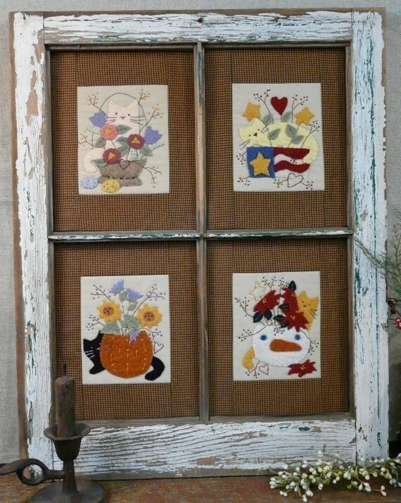 Four Seasons Cats & Flowers Pattern PDF Window Frame Quilt 