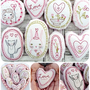 Sweetest LOVE Ornaments embroidery Pattern PDF Shabby chic stitchery valentine heart primitive ornies bowl fillers image 2