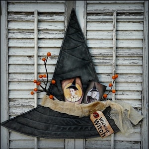 Prim HalloWeen Hexenhut Muster - PDF Herbst primitiv spooky Collage Blatt Tags einfach Wandbehang Aufhänger