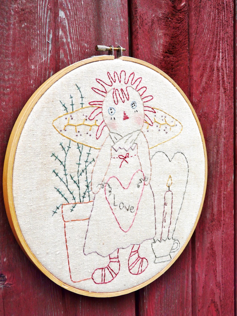 LOVE raggedy ann embroidery Pattern pdf prim stitchery doll vintage like heart fabric sew craft valentine primitive image 5