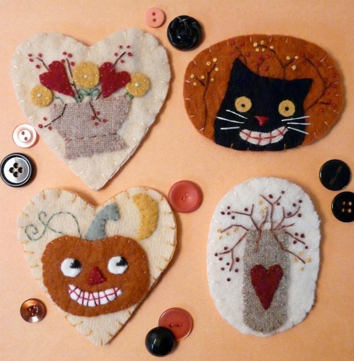 Autumn Wool Pins Pdf Pattern Halloween Embroidery Etsy