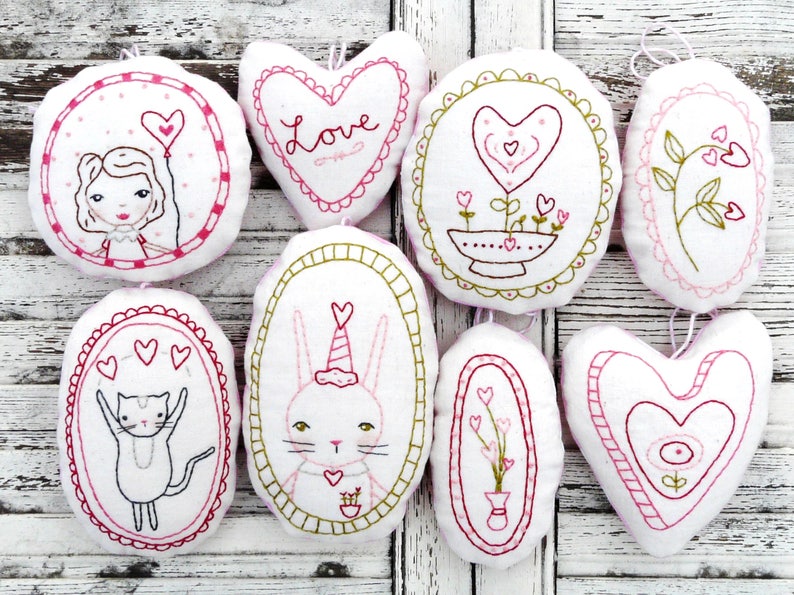 Sweetest LOVE Ornaments embroidery Pattern PDF Shabby chic stitchery valentine heart primitive ornies bowl fillers image 10