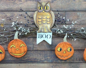 Vintage HALLOWEEN Owl Pumpkin Pattern PDF -  ornaments Banner ornies grubby decoration party