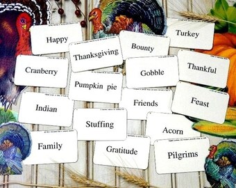 THANKSGIVING FLASH Cards PDF - vintage like 16 altered scrapbooking primitive paper old turkey pumpkin pie gratitude family