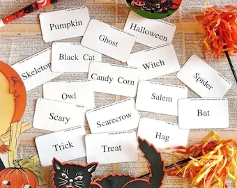 Halloween Flash Cards - vintage like 16 altered witch pumpkin salem uprint