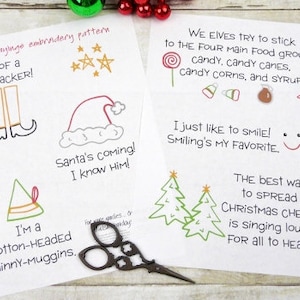 ELF Christmas embroidery Pattern - PDF 7 designs hand stitchery movie sayings quotes santa