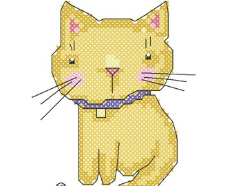 Time to play cat cross stitch PDF Pattern -  stitchery embroidery Cross-Stitch kitty yellow mouse