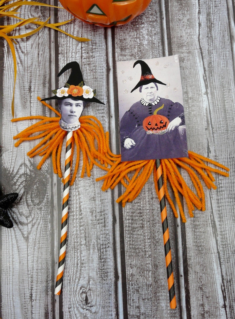 Una collezione Witchy Vintage Halloween Fogli di collage PDF ornamenti tutorial modello bomboniera per streghe immagine 5