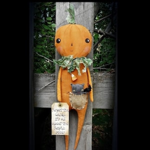 Halloween skinny Pumpkin doll pattern - PDF fall primitive craft spooky prim Black cat candy corn
