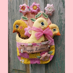 Happy Easter Chicks Egg PDF Pattern - banner patchwork quilt wall display decor spring flowers digital