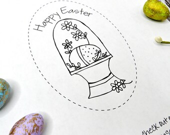 Happy Easter Stitchery PDF Pattern - embroidery sheet easy simple egg cloche