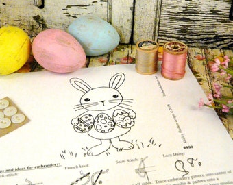 Easter bunny egg garland Stitchery PDF Pattern - embroidery shabby chic 1 sheet easy simple cheap spring