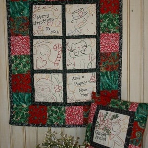 Merry CHRISTMAS embroidery QUILT Pattern PDF santa gingerbread man ginger wallhanging image 4