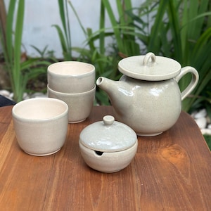 Ceramic teapot set, Handmade teapot, Teapot with cups, Tea set, Green teapot set, Gift for mom