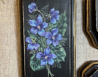 ORIGINAL Art,  Mini Acrylic VIOLET Painting on Wood, Botanica,  Miniature, Woodland, Cottagecore, Mother’s Day Gift, Floral, Purple  Violets