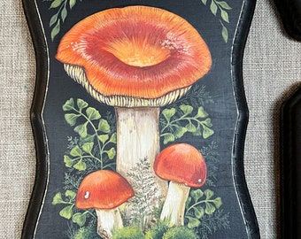 Peinture champignon sur bois, peinture ORIGINAL, champignon, Woodland, Cottagecore, milieu universitaire sombre, de mauvaise humeur, décor de champignon, oeuvre d'art de la nature, 5 x 7 pouces